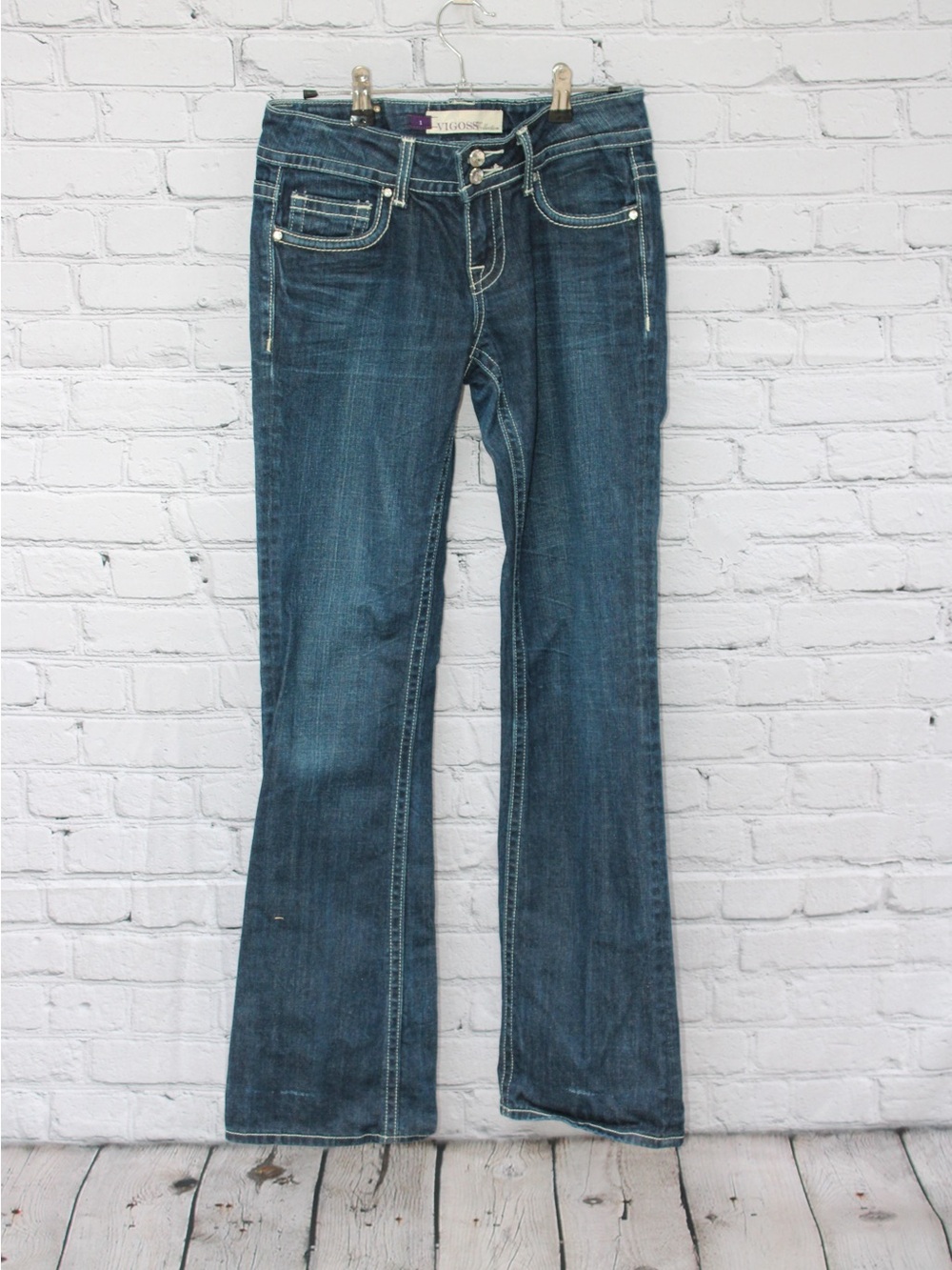 Vigoss Collection Flare Jeans Size 1 Dark Wash Rhinestone Button Y2K